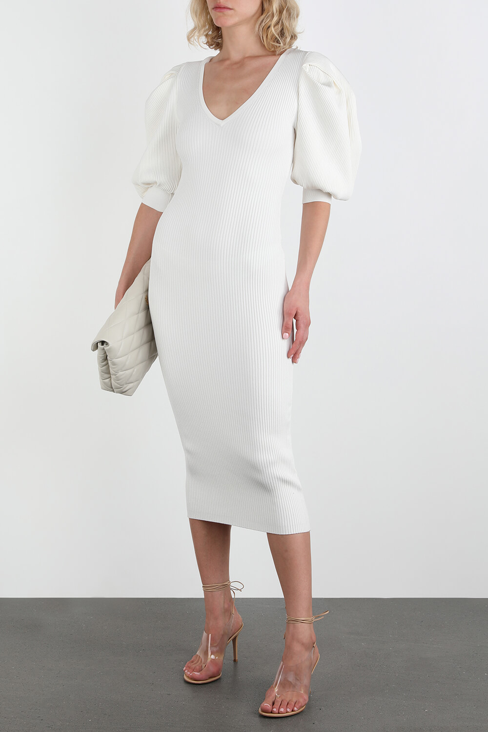 Knit Midi Dress in White